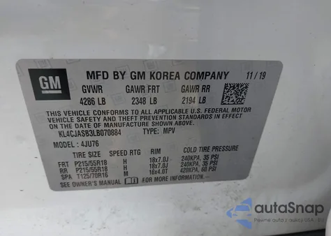 2020 Buick Encore Fwd Preferred из США, поврежденный, VIN KL4CJASB3LB070884